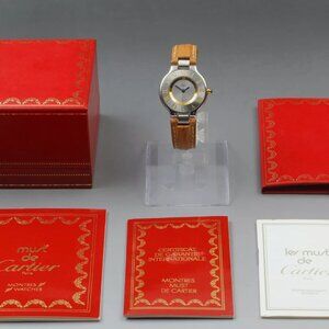 FULL SET! Cartier Women's Brown Strap Watch With Full Box Set